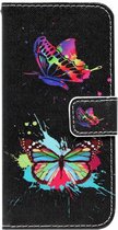 ADEL Kunstleren Book Case Hoesje Geschikt voor iPhone 5/5S/SE - Vlinder met Kleur