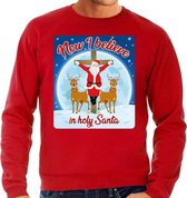 Foute Kersttrui / sweater - Now i believe in holy Santa - rood voor heren - kerstkleding / kerst outfit S (48)