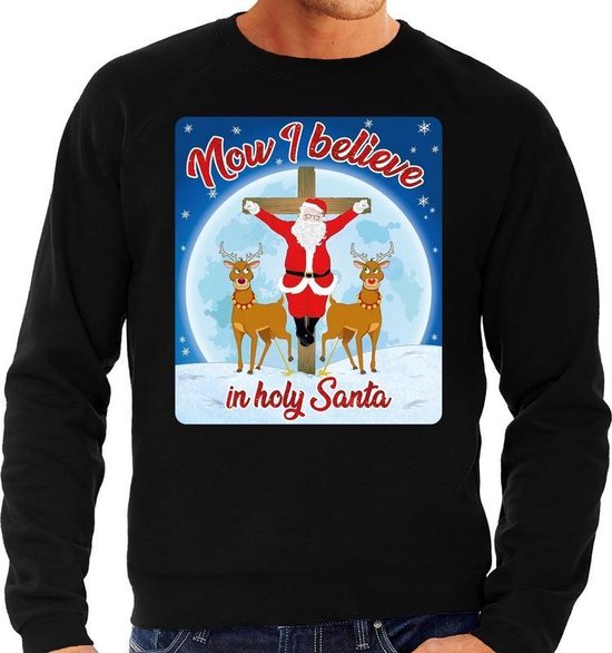 | Foute Kersttrui sweater Now i believe in holy Foute kerstborrel trui kersttrui Lelijke Kerst trui zwart