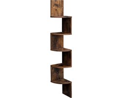 VASA® Wand Rek in zigzag design, Boekenkast, Hoekkast of Wand Vakkenkast - Afm. 127,5 x 20 x 20 Cm - Kleur: Bruin