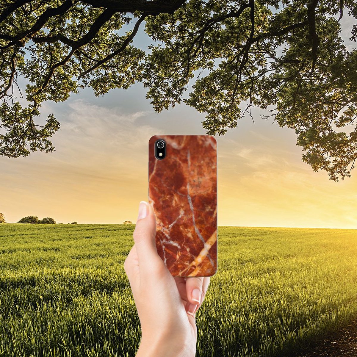 Back Cover voor Xiaomi Redmi 7A TPU Siliconen Hoesje Marmer Bruin
