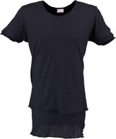 Pure white donkerblauw lang zacht soepel laagjes shirt loose fit - valt ruim - Maat L