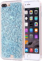 Casimoda® hoesje - Geschikt voor iPhone 8 Plus - Blauwe Blaadjes - Siliconen/TPU telefoonhoesje - Backcover - Glitter - Blauw