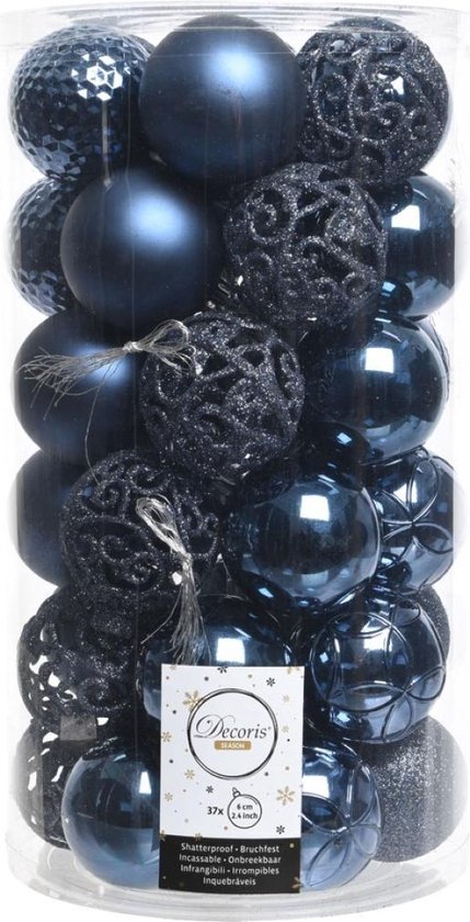 2 pièces de boules de Noël brillantes mix dia6cm bleu nuit