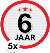 5x 6 Jaar leeftijd stickers rond 15 cm - 6 jaar verjaardag/jubileum versiering 5 stuks