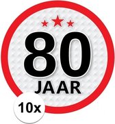 10x 80 Jaar leeftijd stickers rond 15 cm - 80 jaar verjaardag/jubileum versiering 10 stuks