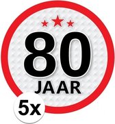 5x 80 Jaar leeftijd stickers rond 15 cm - 80 jaar verjaardag/jubileum versiering 5 stuks