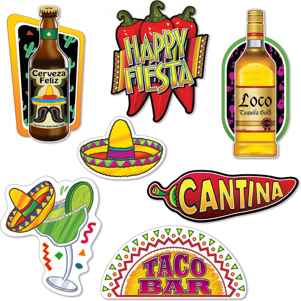 360 DEGREES - 7 kartonnen Mexicaanse Fiesta cutouts
