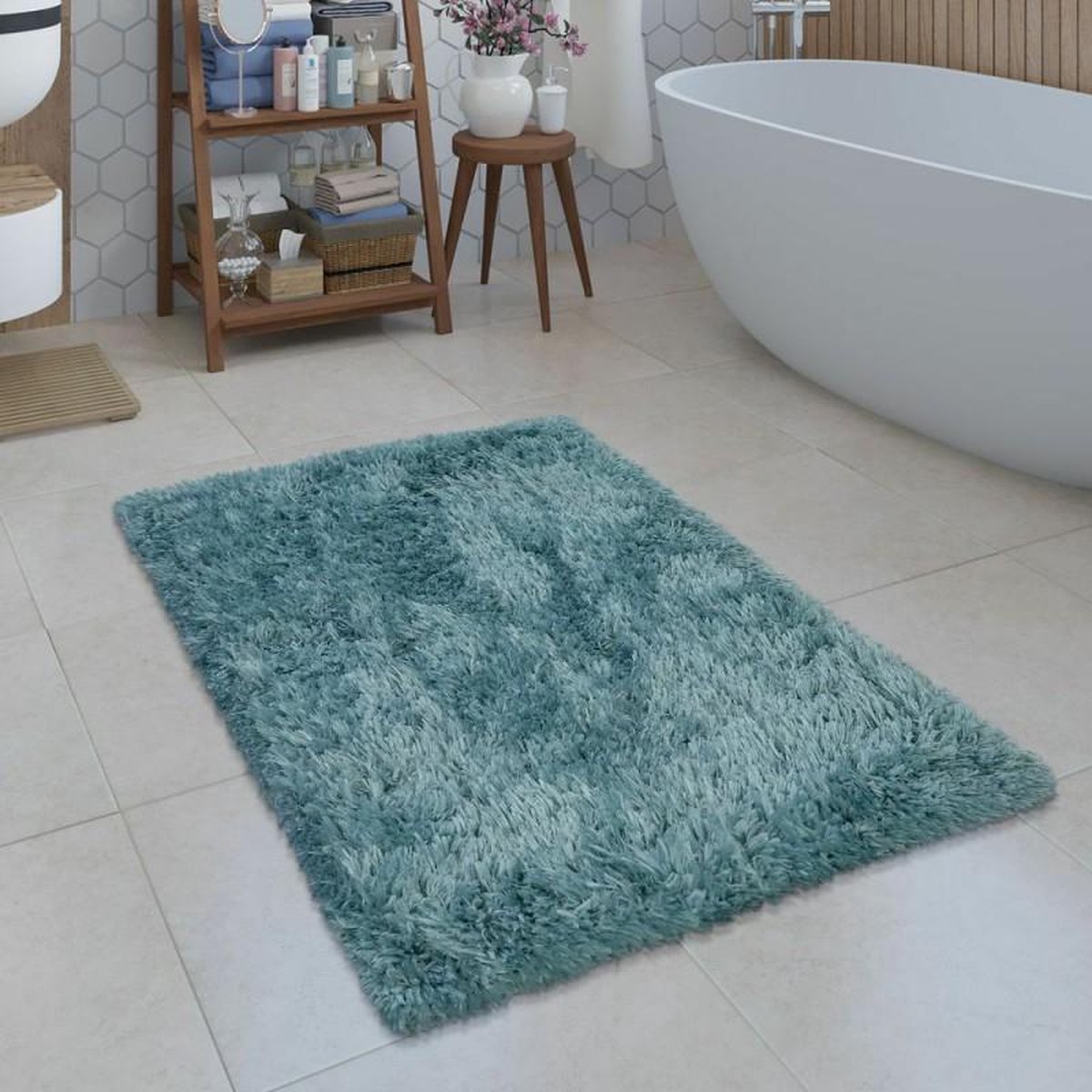 Bol Trendy Design Badkamer Vloerkleed Shaggy Badmat Turquoise 80 bol-trendy-design-badkamer-vloerkleed-shaggy-badmat-turquoise-80