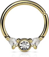 Smiley piercing hoop ring witte CZ steen gold plated