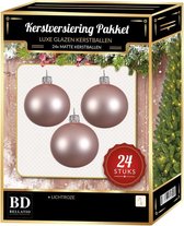 24 Stuks mat glazen Kerstballen pakket lichtroze 6 en 8 cm - kerstballen pakket
