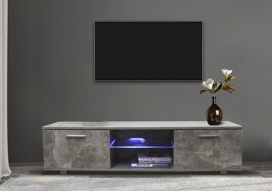 huid Split Terugroepen TV meubel TV kast Tenus met LED verlichting industrieel grijs beton design  | bol.com