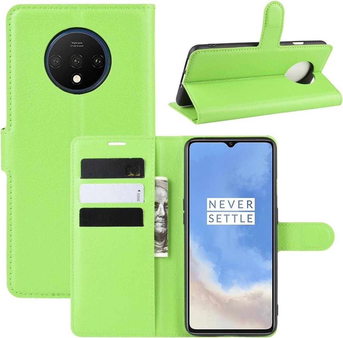 Book Case - Geschikt voor OnePlus 7T Hoesje - Groen