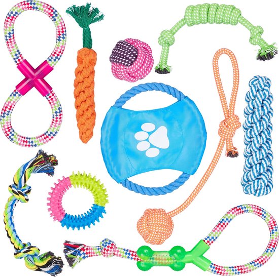 jouets pour chiens relaxdays - jeu de 10 - jouets à tirer - jouets à mâcher - corde