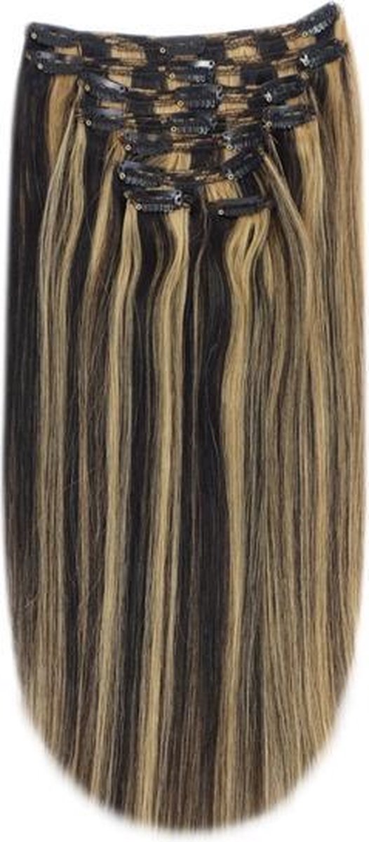 Remy Human Hair extensions straight 20 - zwart / blond 1B/27