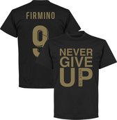 Never Give Up Liverpool Firmino 9 T-Shirt - Zwart/ Goud - 4XL