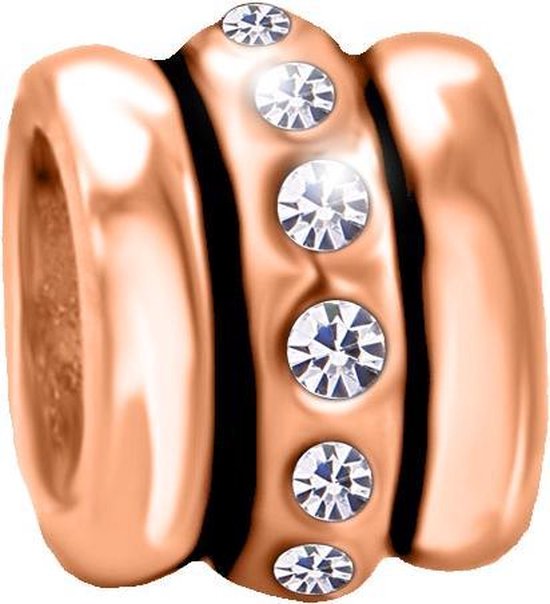 Quiges - Aanschuif Charm Bedel RVS Roségoudkleurig met Zirkonia voor Leren Armbanden - EHCR022