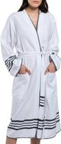 Hamam Badjas Krem Sultan Kimono White Black -  L - - unisex - hotelkwaliteit - sauna badjas - luxe badjas - dunne zomer badjas - ochtendjas