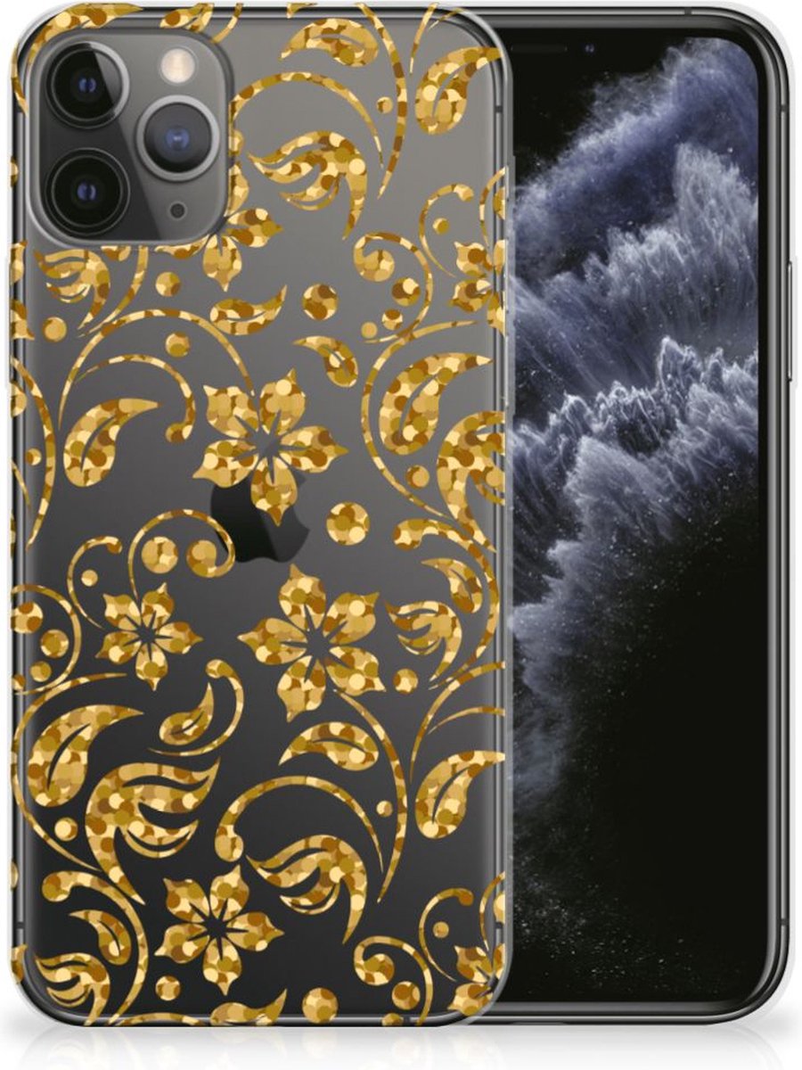 Apple iPhone 11 Pro TPU Case Gouden Bloemen
