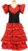 Spaanse jurk satijn rood/zwart - Maat 8 - 116/122 - Lengte 85 cm