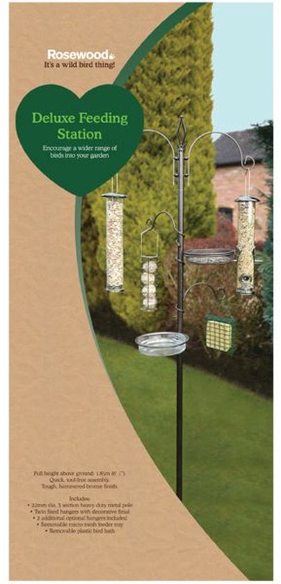 Vogel voedersilo met bladerdak metaal 23 cm inclusief vogelvoer - vogel