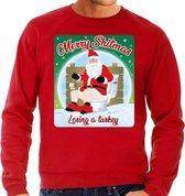 Foute Kersttrui / sweater - Merry Shitmas Losing a Turkey - rood voor heren - kerstkleding / kerst outfit L (52)