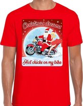 Fout Kerstshirt / t-shirt  - Christmas dreams hot chicks on my bike - motorliefhebber / motorrijder / motor fan rood voor heren - kerstkleding / kerst outfit 2XL