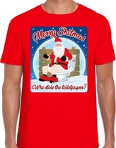 Fout Kerstshirt / t-shirt  - Merry shitmas who stole the toiletpaper - rood voor heren - kerstkleding / kerst outfit M