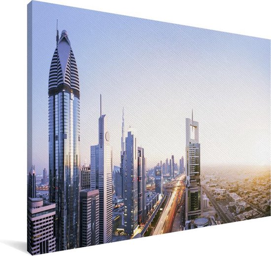 La route Sheikh Zayed traverse Dubaï par une journée ensoleillée Toile 90x60 cm - Tirage photo sur toile (Décoration murale salon / chambre) / Villes européennes Peintures sur toile