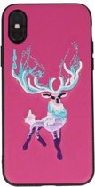 Donker Roze Borduurwerk Hert TPU Back Cover Hoesje voor iPhone X