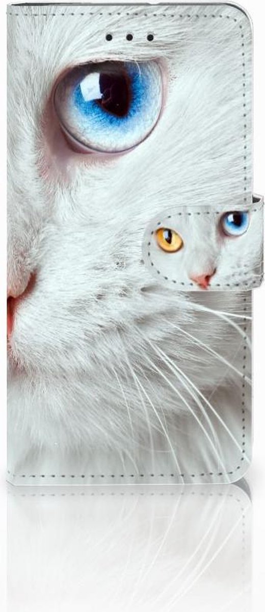 Motorola Moto G7 Play Telefoonhoesje met Pasjes Witte Kat