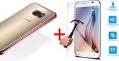 Hoesje geschikt voor Samsung Galaxy S7 - Electroplating TPU Case Transparant met Rose Bumper + Tempered Glass Screenprotector 2,5D 9H (Gehard Glas)