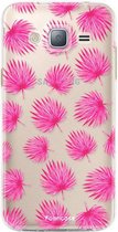 Samsung Galaxy J3 2016 hoesje TPU Soft Case - Back Cover - Pink leaves / Roze bladeren