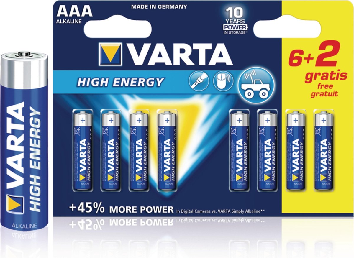Varta AAA High Energy Batterijen - 8 stuks