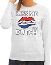 Kiss me I am Dutch sweater grijs dames - feest trui dames - Holland kleding L