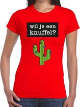 Wil je een Knuffel tekst t-shirt rood dames 2XL