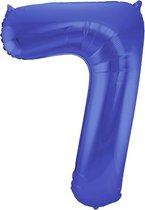Folat - Folieballon Cijfer 7 Blauw Metallic Mat - 86 cm
