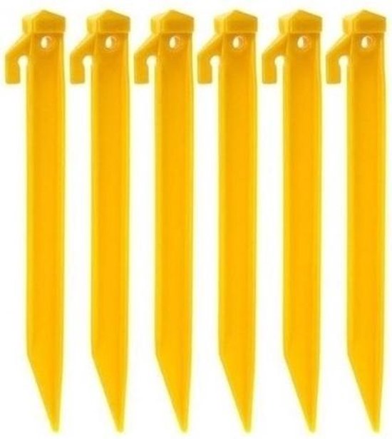 6x Kunststof tentharingen geel 21 cm - Felgekleurd voor extra zichtbaarheid - Camping/kampeer accessoires