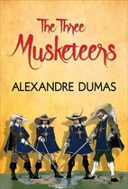 De cover van 'The Three Musketeers' van Alexandre Dumas, met vier musketiers in een zwaardgevecht.