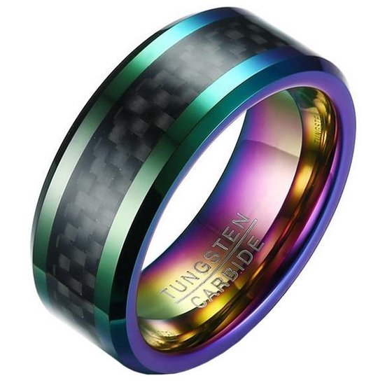 Wolfraam heren ring Carbon Fiber Multicolor Zwart 8mm-20mm