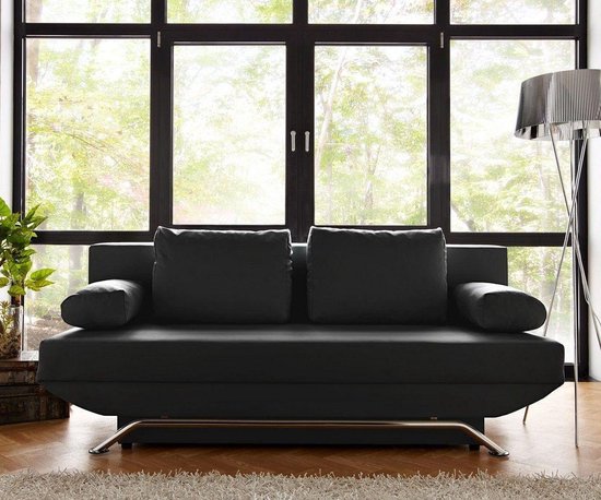 Canapé-lit Cady noir avec fonction de couchage 200x90 et canapé-lit tiroir