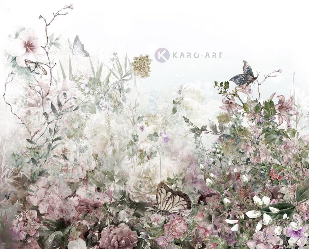 karo-art Schilderij - Aquarel bloemenveld - Print op canvas, Multikleur , 3 maten , Wanddecoratie