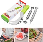 3 in 1 creatieve keuken kleine tool watermeloen gesneden dubbele headed bal graven apparaat fruit carving mes drie sets