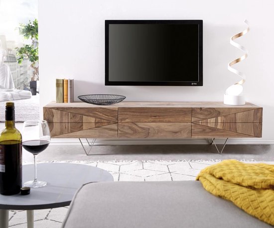 TV tafel Wyatt Sheesham natuur 175 cm 2 deuren 1 klep Designer Lowboard