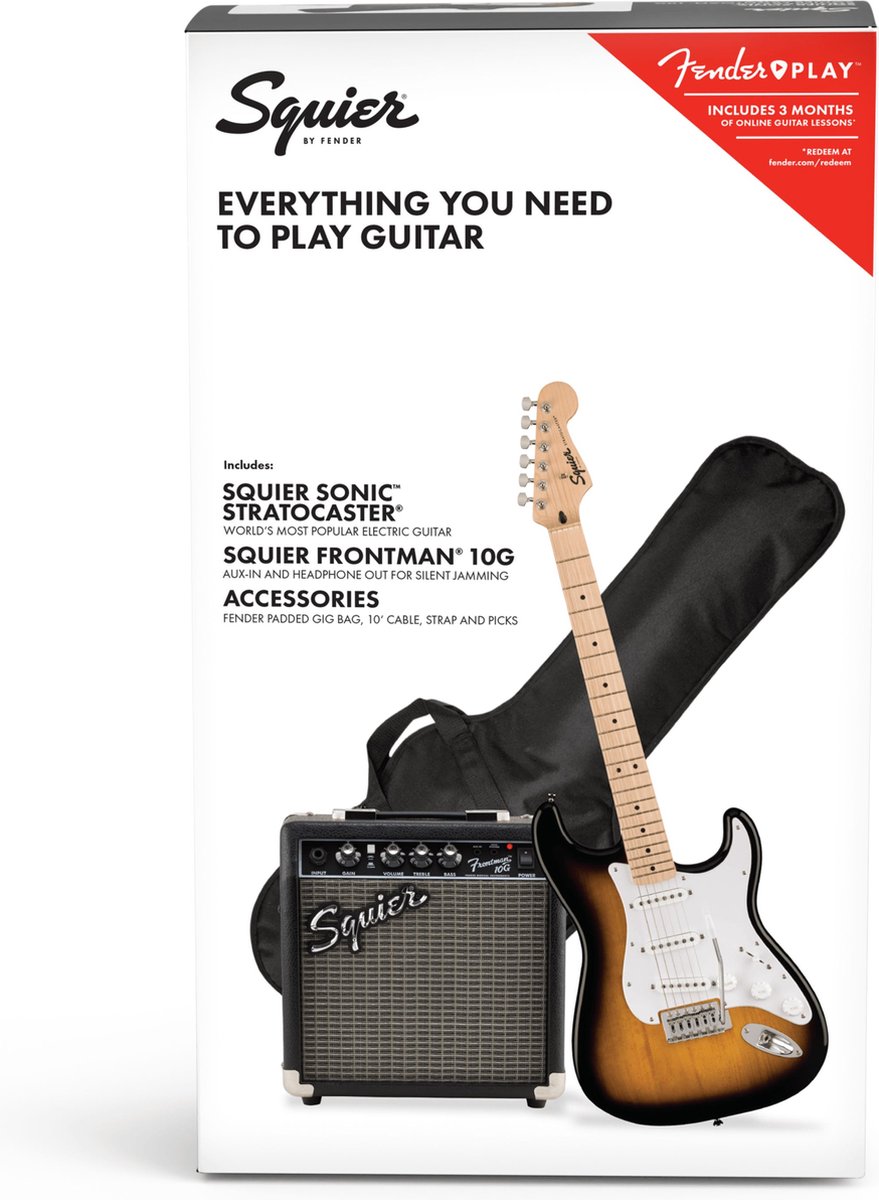 Squier Sonic Stratocaster 2-Color Sunburst Starterpack - Elektrische gitaar starterset - sunburst