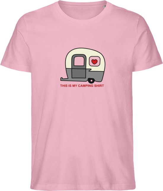 Grappig Heren en Dames T Shirt - Mijn Kampeer Shirt - Roze - S