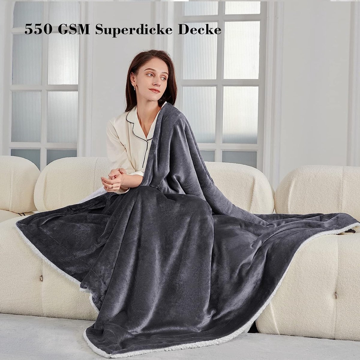 BEDSURE Knuffeldeken - Warme Sherpa Wollen Deken & Bankdeken, Pluizige Bank Plaid, Dikke Bankdeken, Fleece Deken, Pluizige Deken voor Bank, Lichtgrijs, 230 x 270 cm