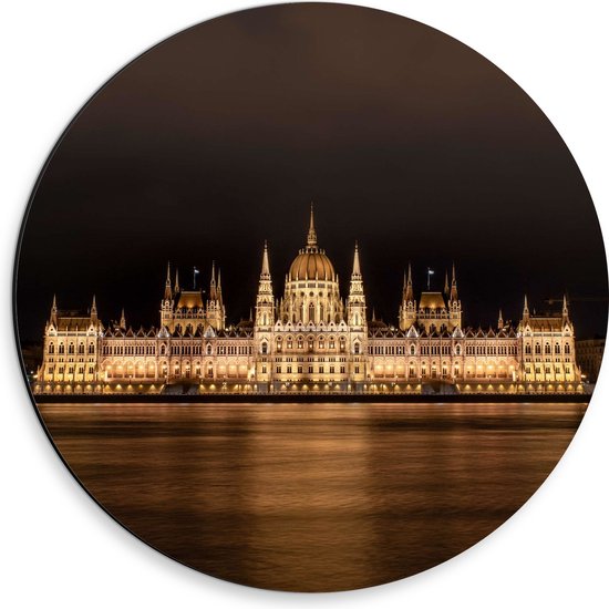 Dibond Muurcirkel - Hongaars Parlementgebouw in Boedapest, Hongarije - 30x30 cm Foto op Aluminium Muurcirkel (met ophangsysteem)
