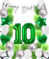 Snoes Ballonnen 10 Jaar Wit Groen Zilver Mega Ballon - Compleet Feestpakket 10 Jaar - Verjaardag Versiering Slinger Happy Birthday – Folieballon – Latex Ballonnen - Helium Ballonnen