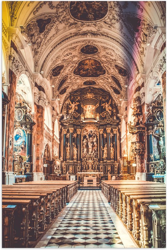 Poster (Mat) - Kerk Vol met Prachtige Gouden Schilderingen - 50x75 cm Foto op Posterpapier met een Matte look